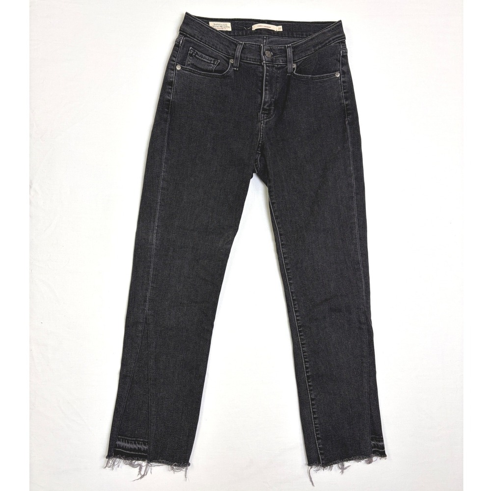 Levis Premium Curvy Straight Jeans Black Raw Hem High Rise Womens 27
